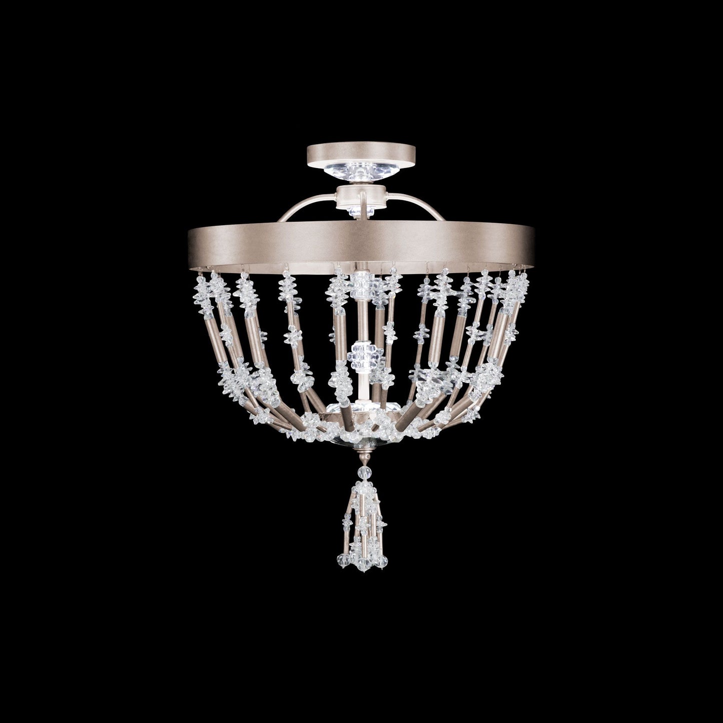 Bali 16" Wide Antique Silver Clear Crystal 1-Lt Semi-Flush Mt