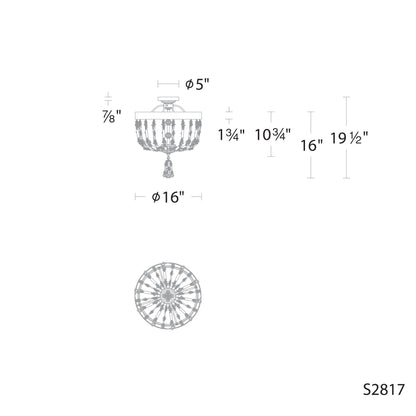 Bali 16" Wide Antique Silver Clear Crystal 1-Lt Semi-Flush Mt