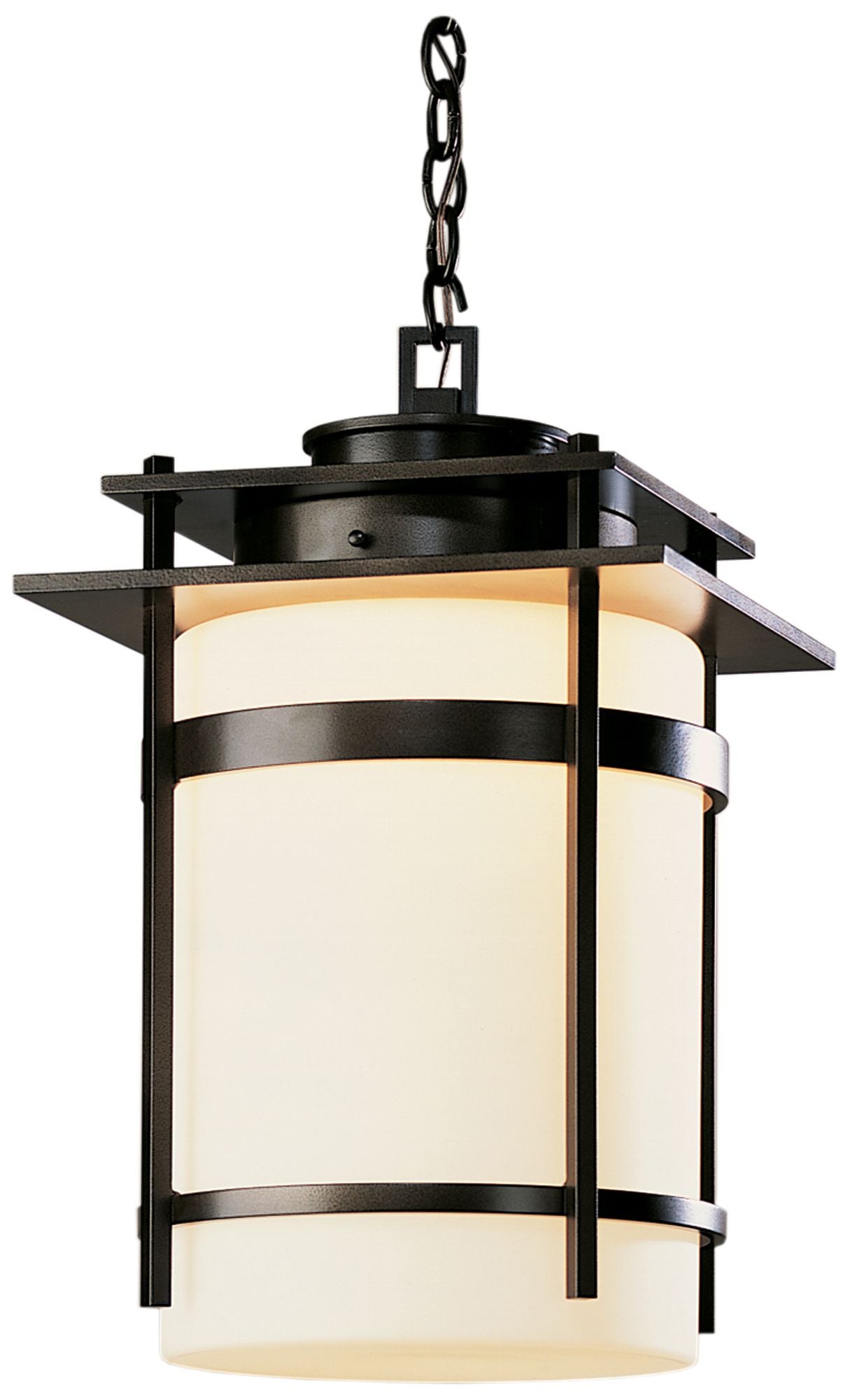 Banded Large Outdoor Fixture - Black Finish - Opal Glass