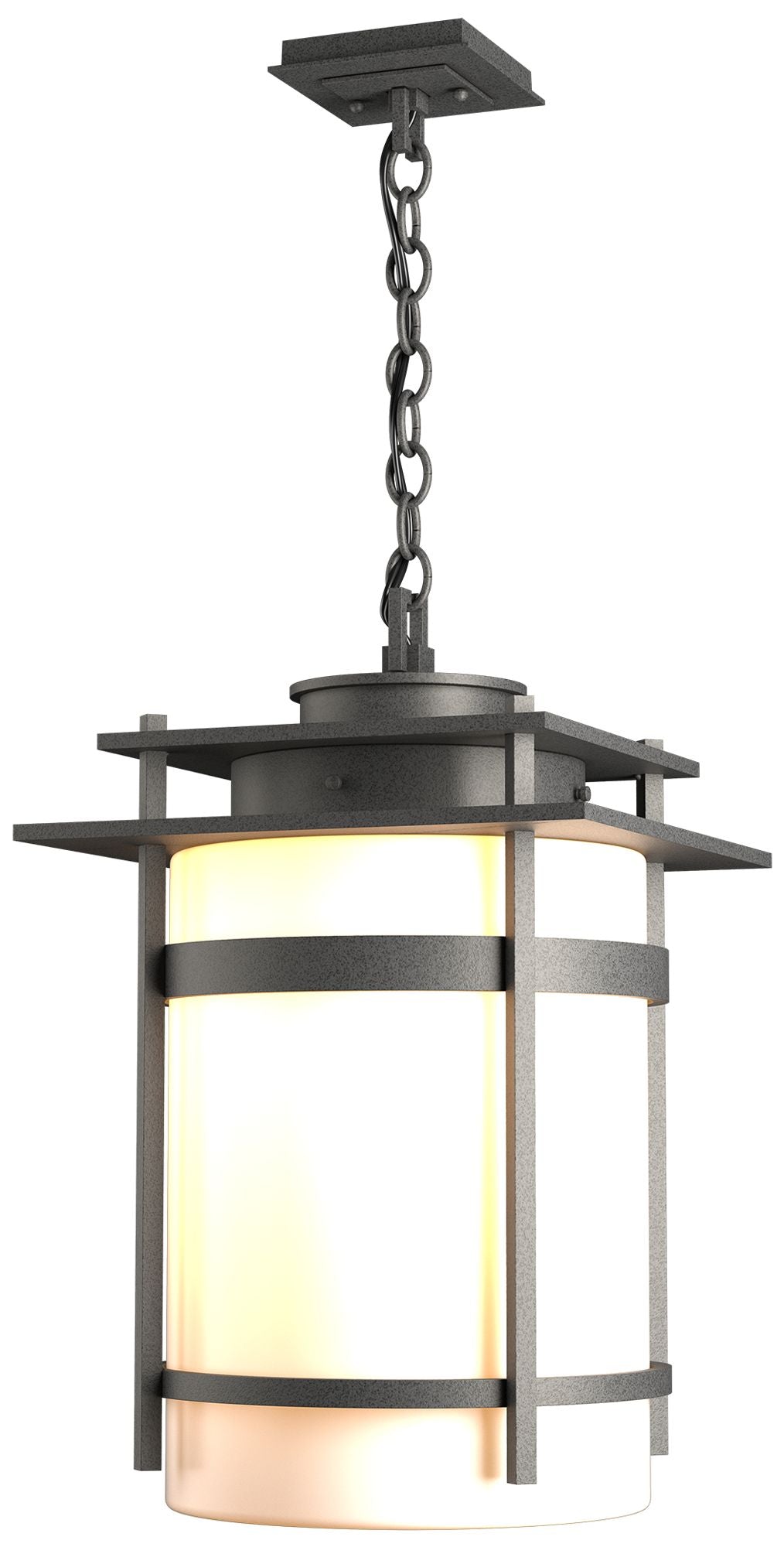 Banded Large Outdoor Fixture - Natural Iron Finish - Opal Glass