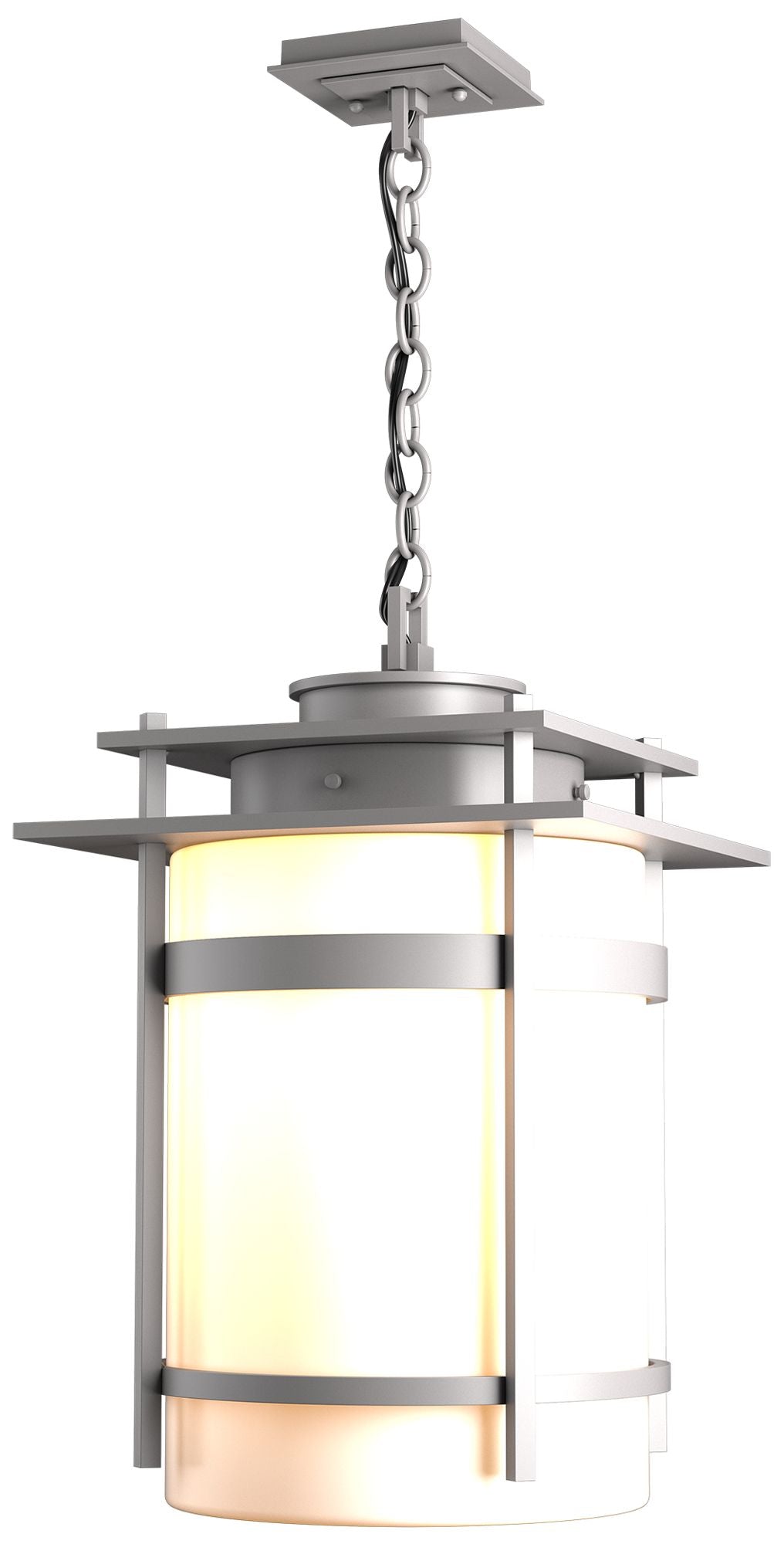 Banded Large Outdoor Fixture - Steel Finish - Opal Glass