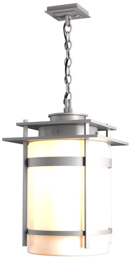 Banded Large Outdoor Fixture - Steel Finish - Opal Glass