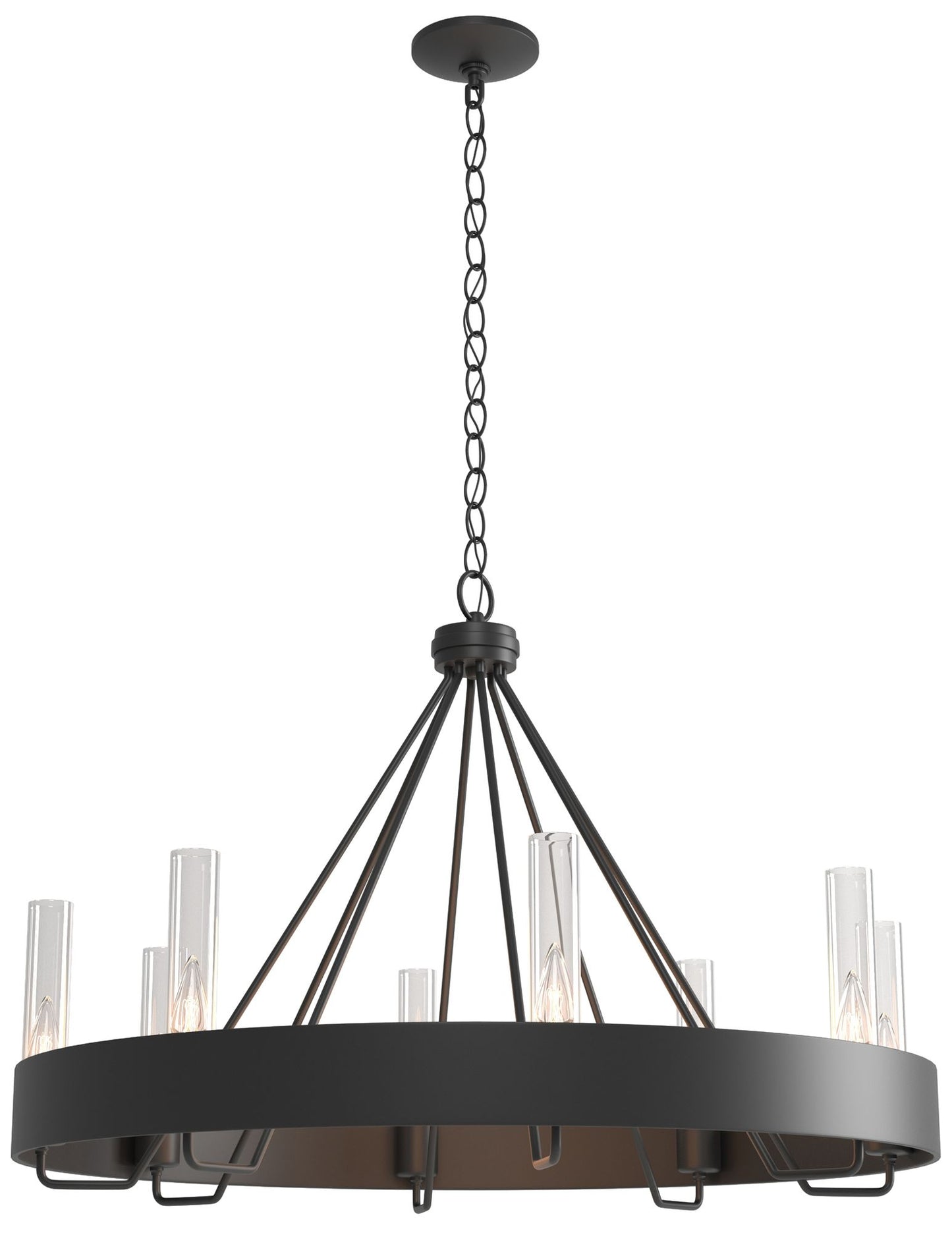 Banded Ring 32" Wide Black Chandelier With Clear Glass Shade