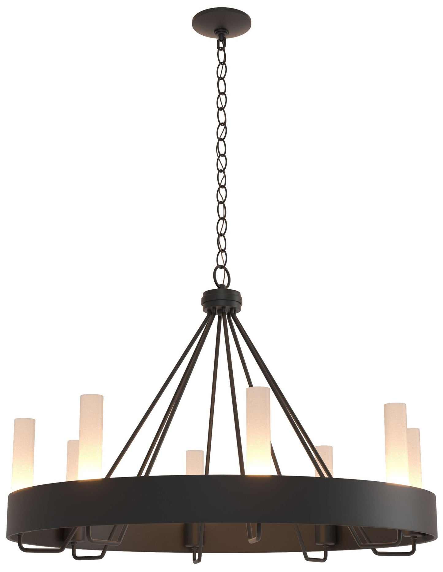 Banded Ring 32" Wide Black Chandelier With Frosted Glass Shade