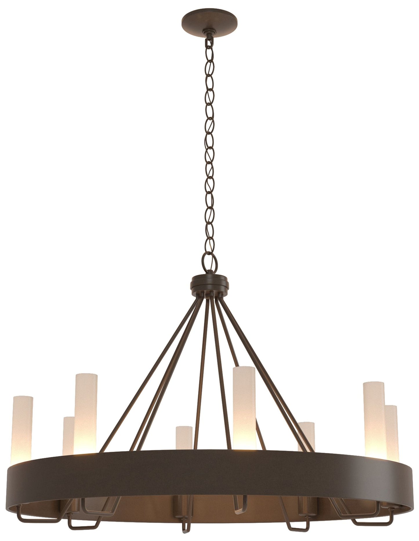 Banded Ring 32" Wide Bronze Chandelier With Frosted Glass Shade