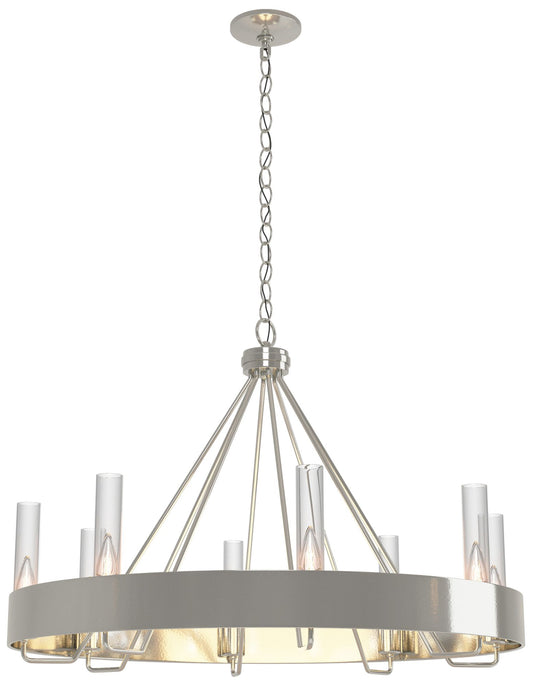 Banded Ring 32" Wide Sterling Chandelier With Clear Glass Shade