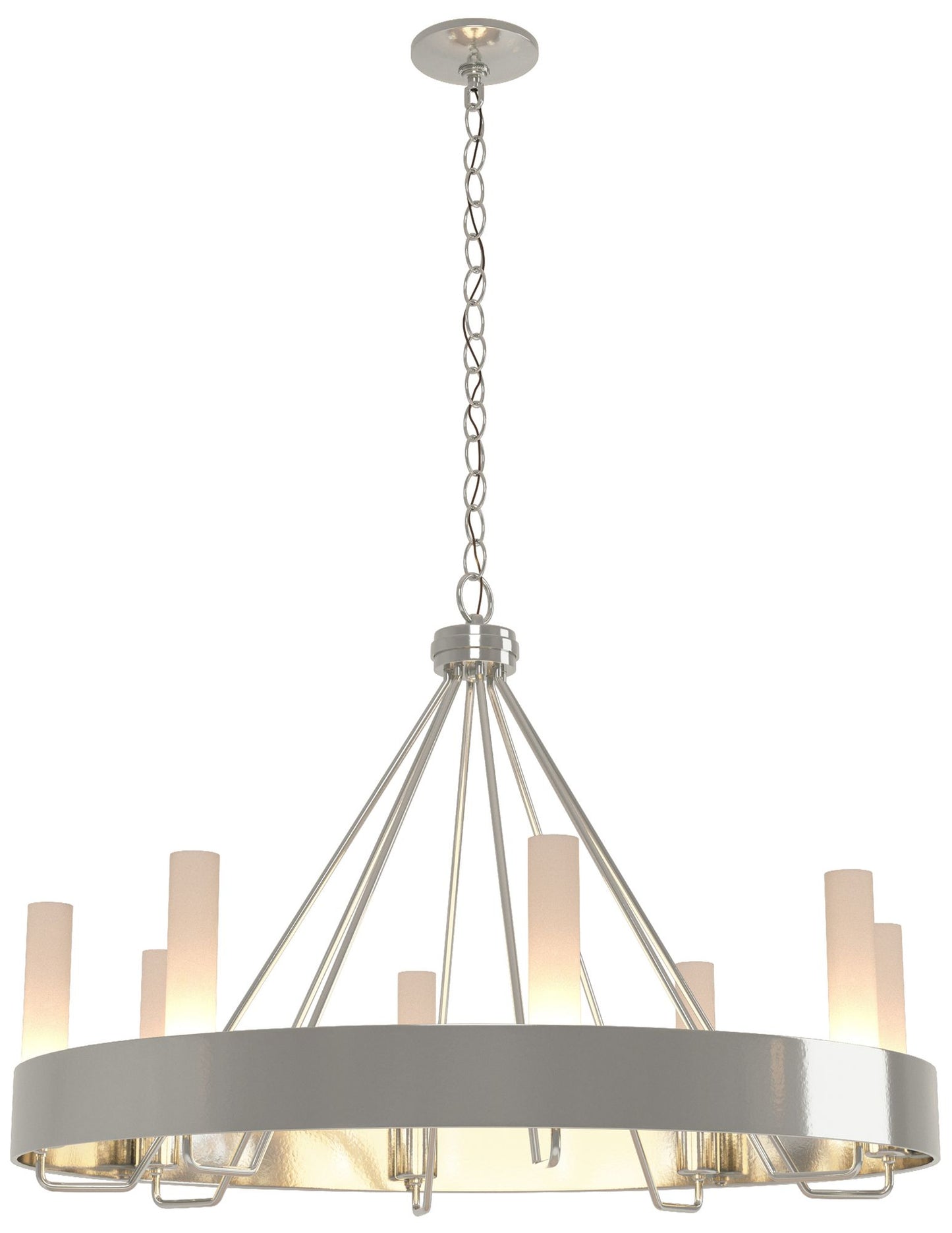 Banded Ring 32" Wide Sterling Chandelier With Frosted Glass Shade