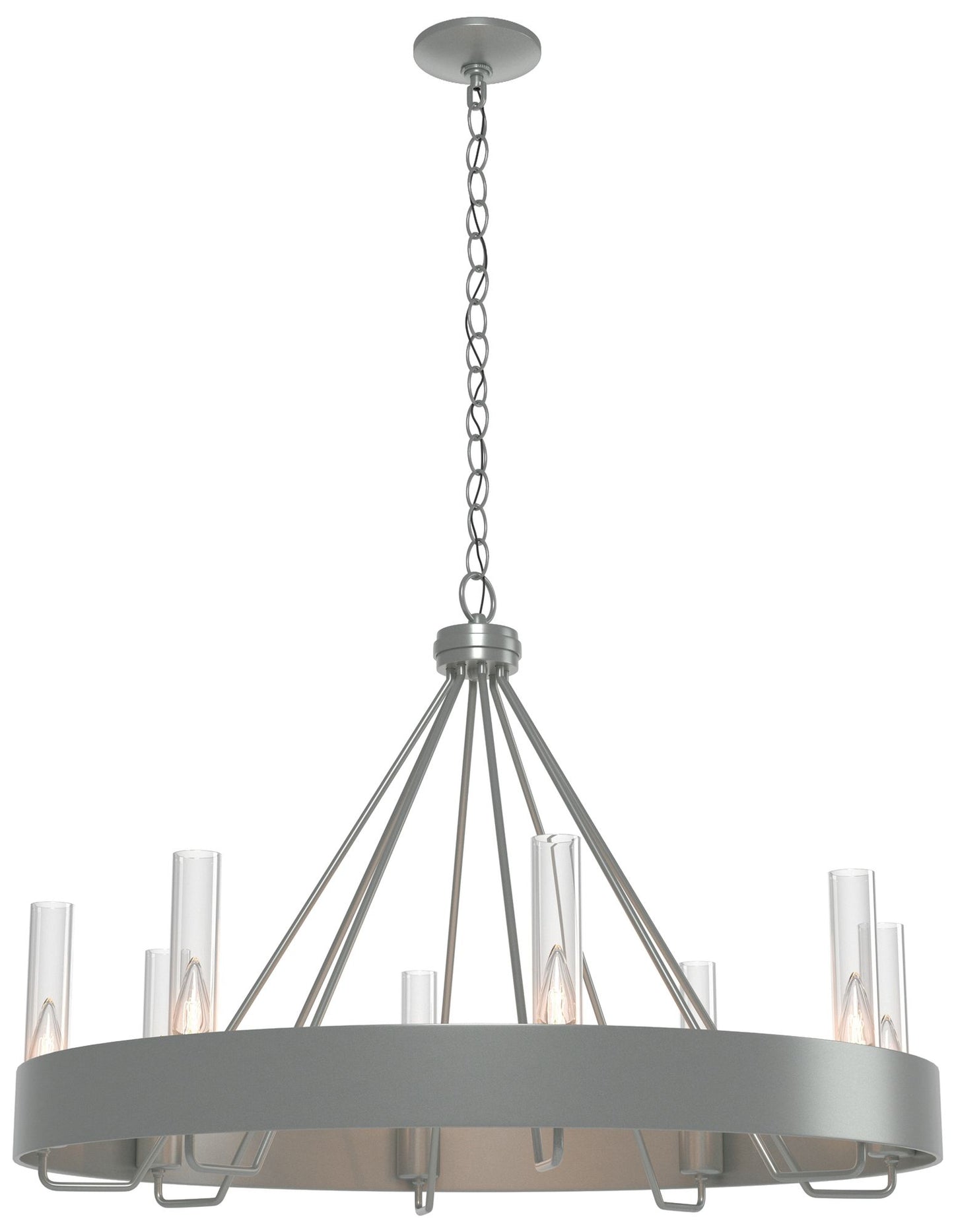 Banded Ring 32" Wide Vintage Platinum Chandelier With Clear Glass Shad