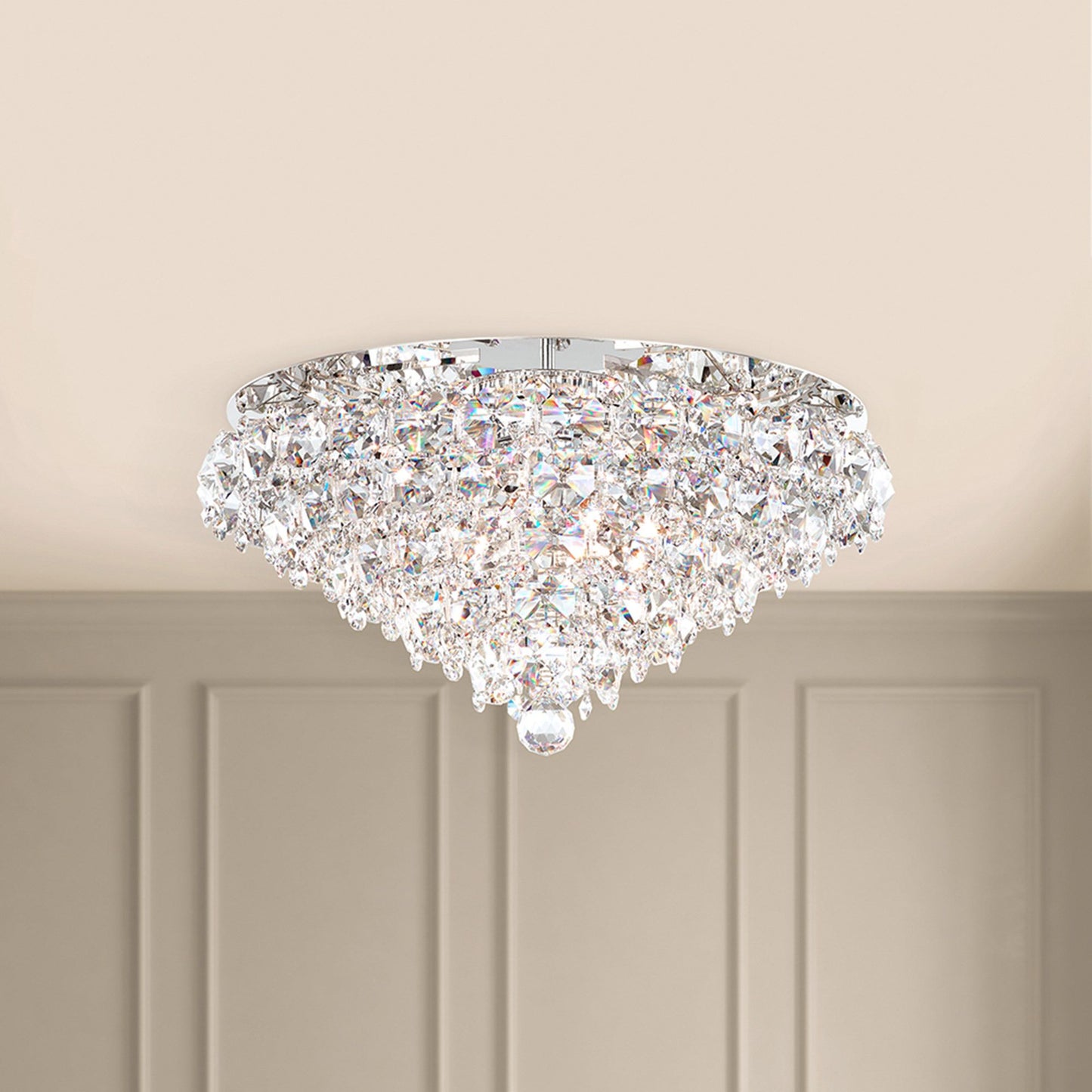 Baronet 12"H x 24"W 6-Light Crystal Flush Mount in Polished Stain