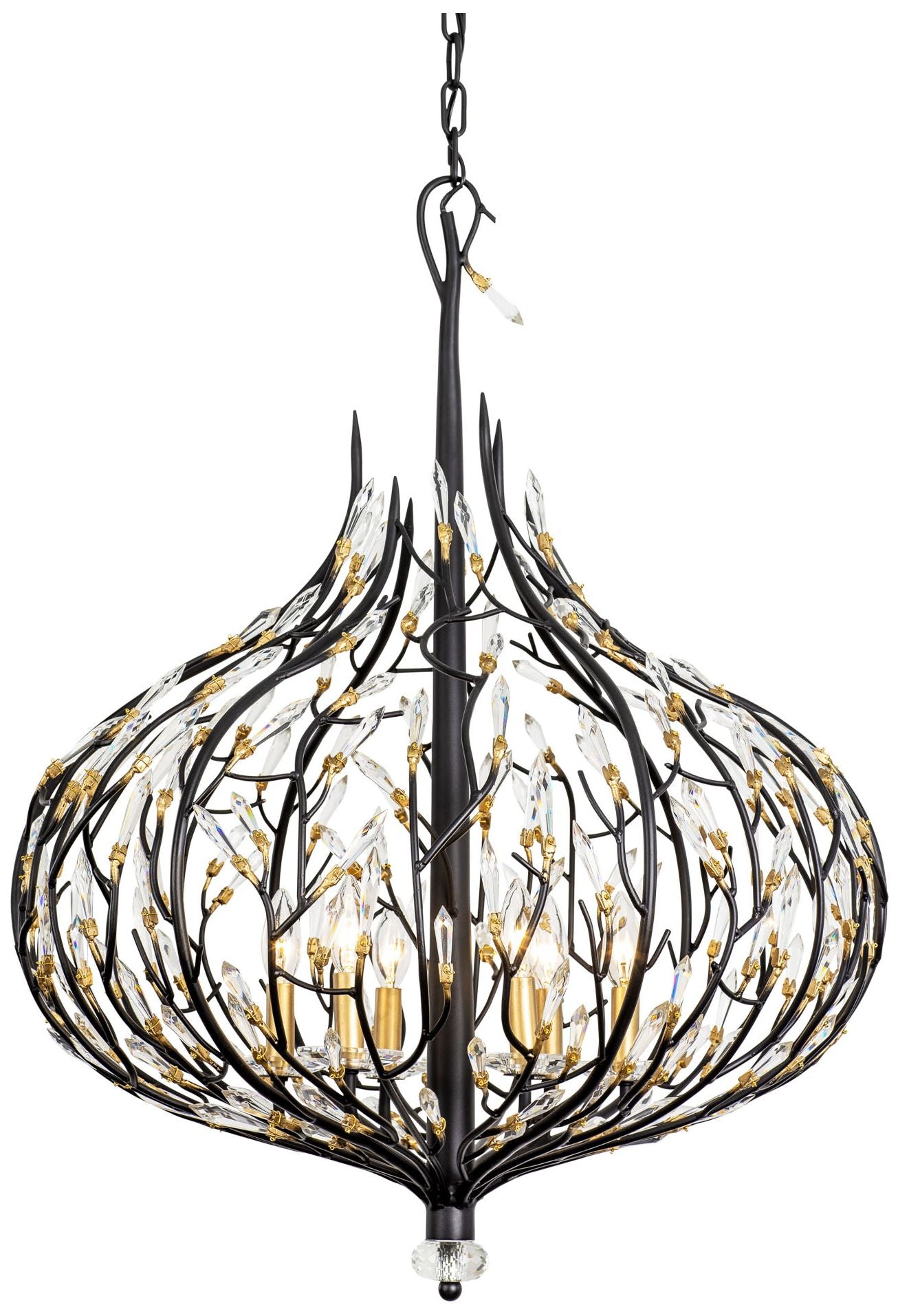 Bask 6-Lt Crystal Pendant - Matte Black/French Gold