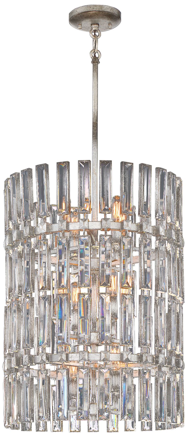 Belle Aurore 17"W Silver Leaf Crystal Foyer Pendant Light