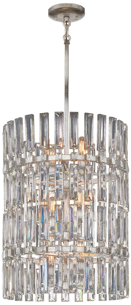 Belle Aurore 17"W Silver Leaf Crystal Foyer Pendant Light