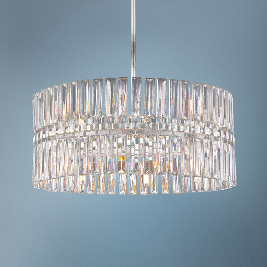 Belle Aurore 26 1/4"W Silver Leaf Crystal Drum Pendant Light