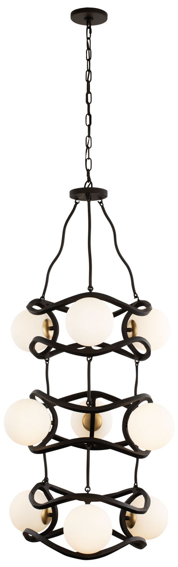 Black Betty 9-Lt 3-Tier Foyer Pendant - Carbon & French Gold