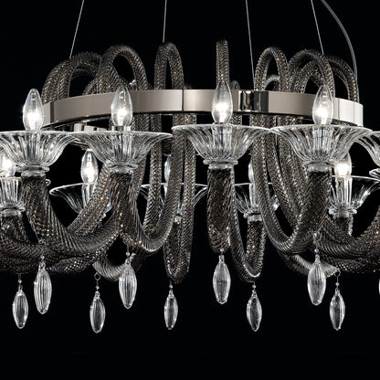 Grey Murano Glass Chandelier With Pendant Drops