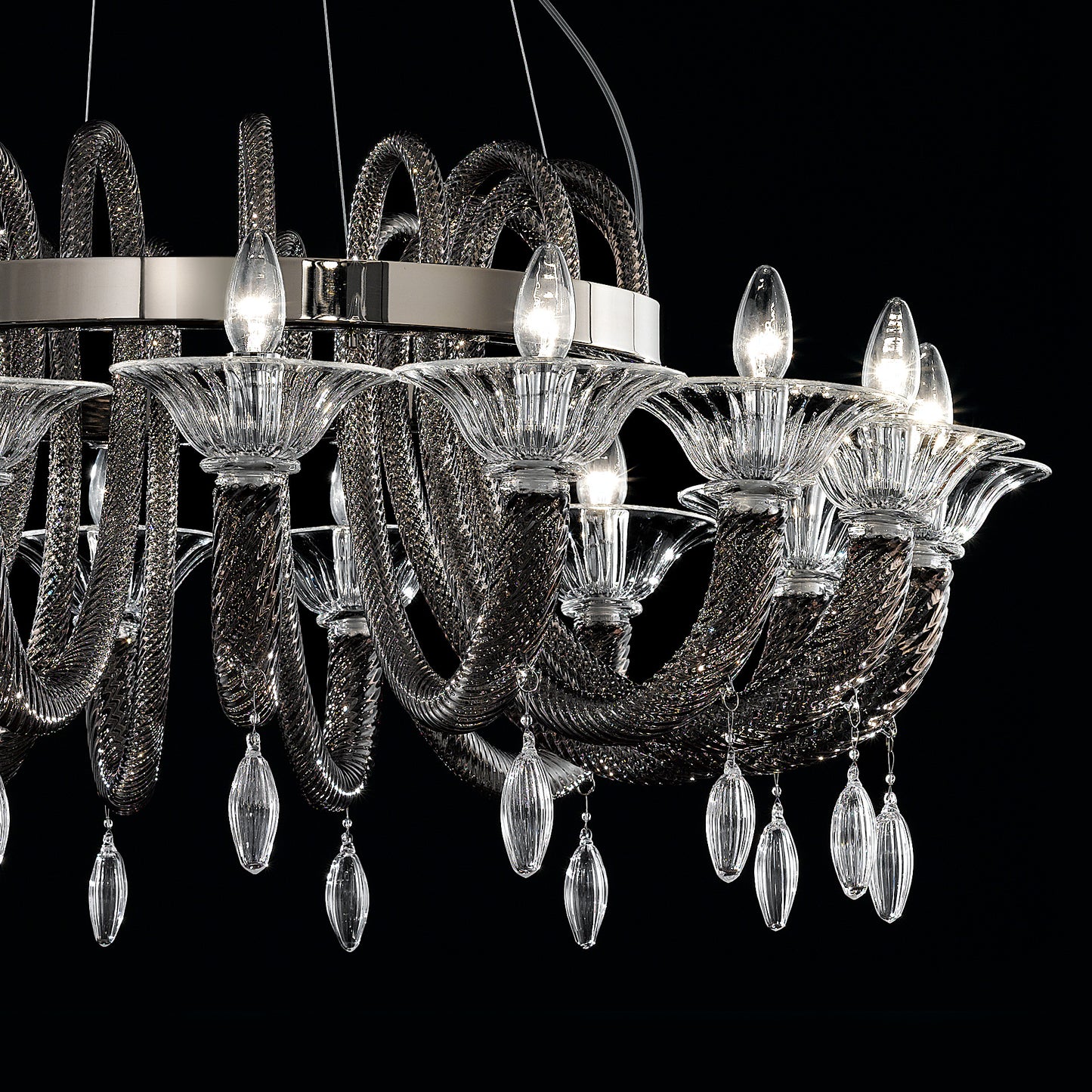 Grey Murano Glass Chandelier With Pendant Drops