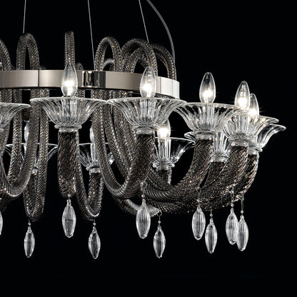 Grey Murano Glass Chandelier With Pendant Drops