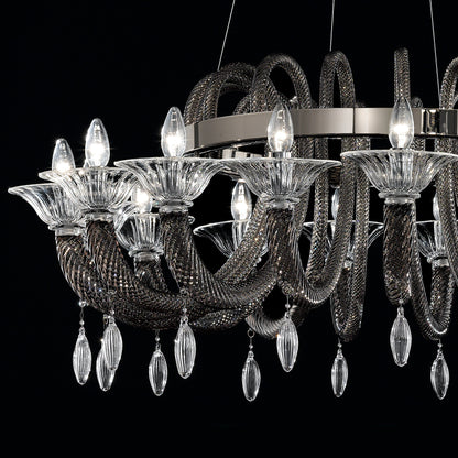 Grey Murano Glass Chandelier With Pendant Drops