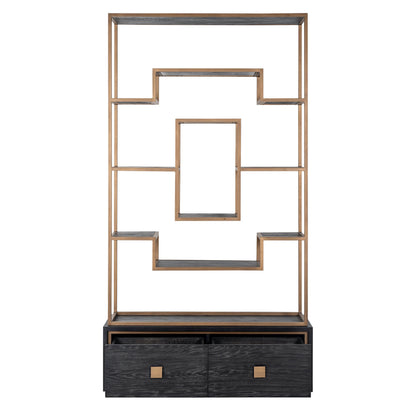 Black Oak And Brushed Gold Effect Wall Cabinet