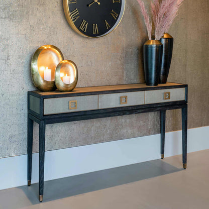 Black Oak And Faux Leather Console Table