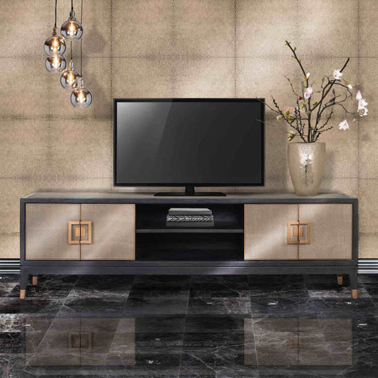 Black Oak And Faux Leather TV Unit