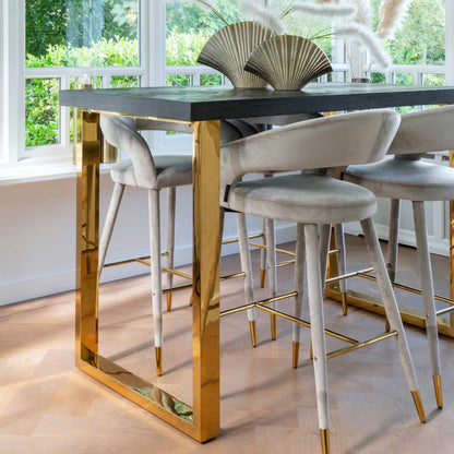 Black Oak Veneer And Gold Finish Bar Table