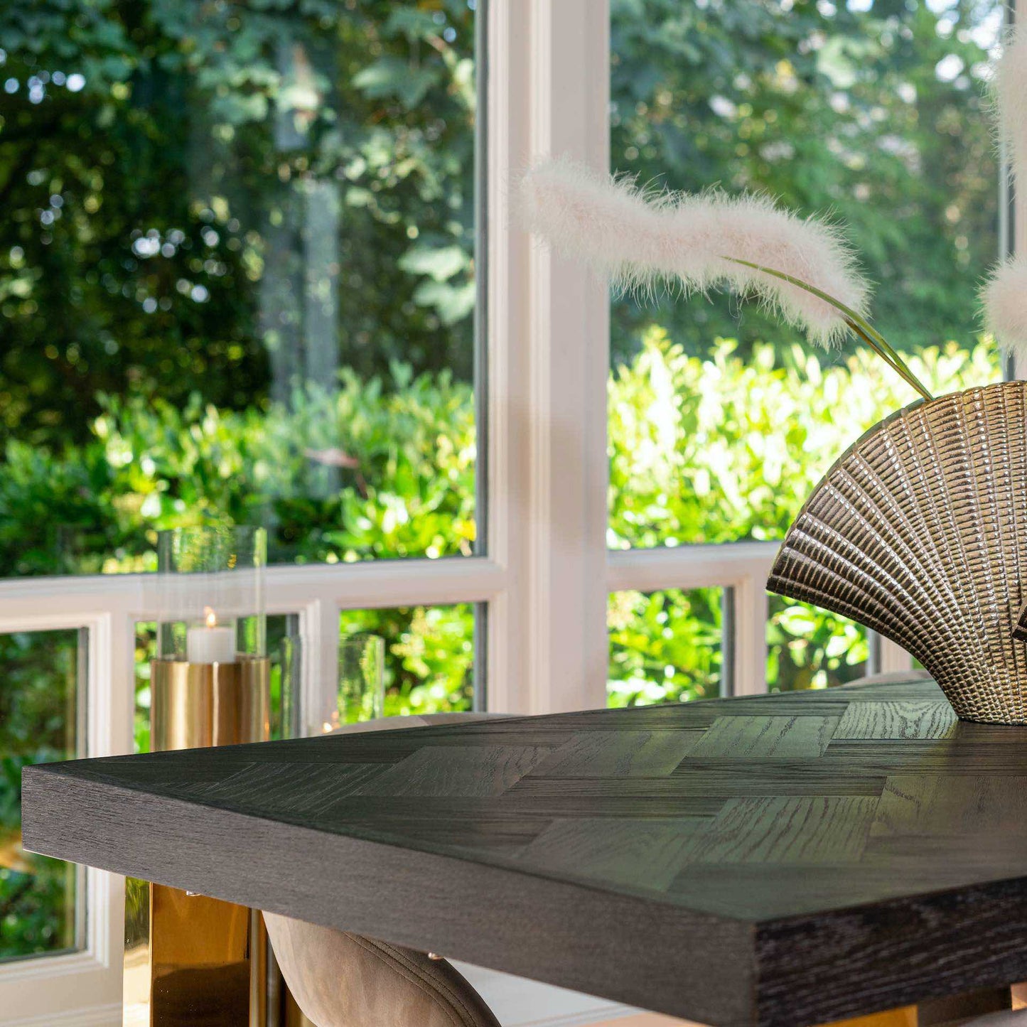 Black Oak Veneer And Gold Finish Bar Table