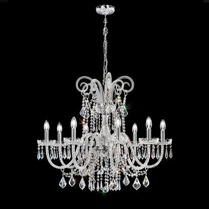 Blown Glass Chandelier With Crystal Drops