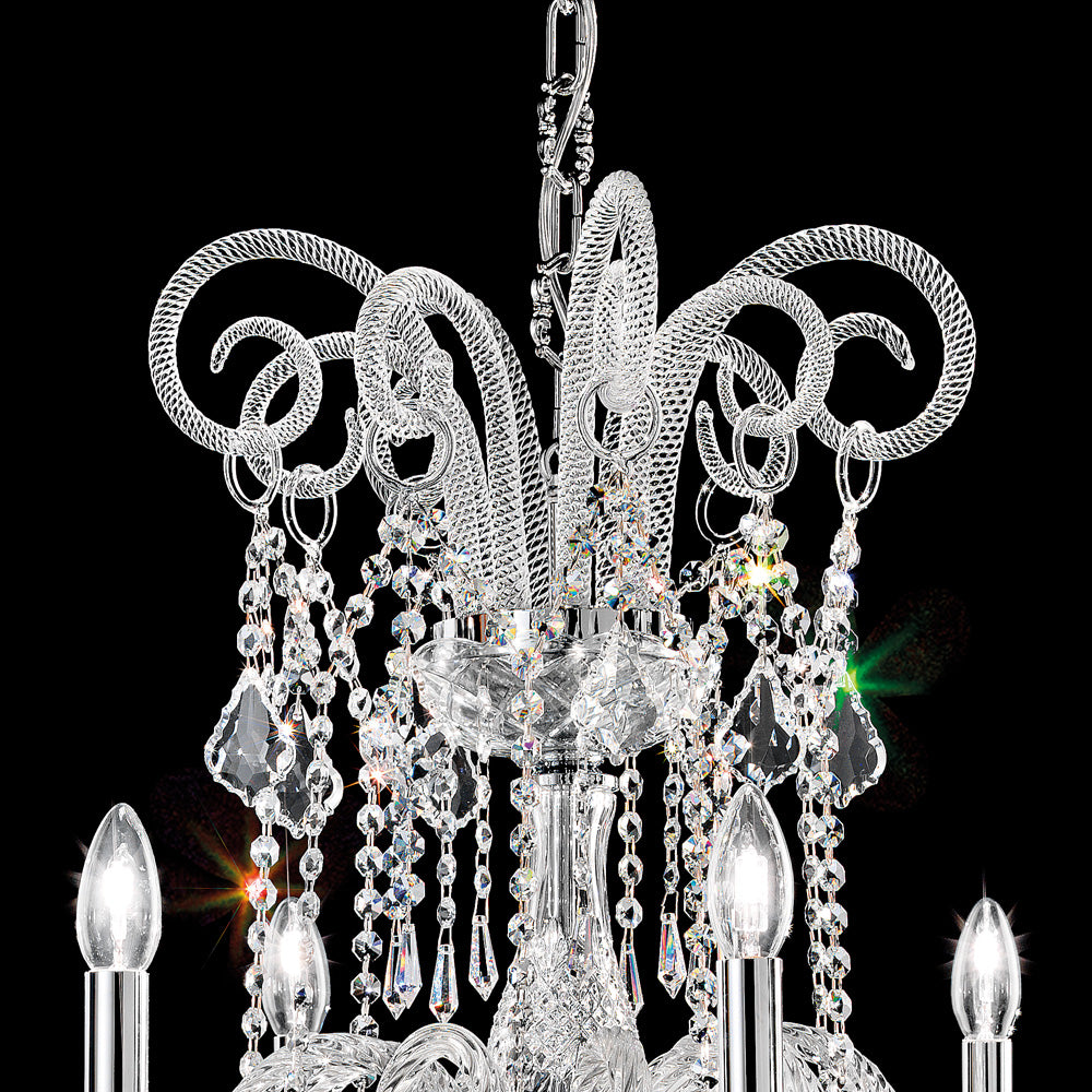 Blown Glass Chandelier With Crystal Drops