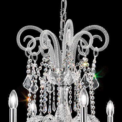 Blown Glass Chandelier With Crystal Drops