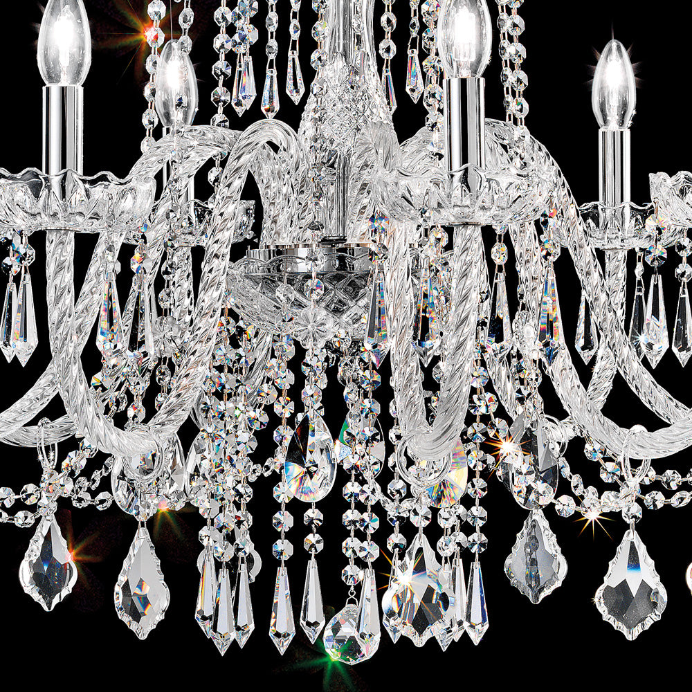 Blown Glass Chandelier With Crystal Drops