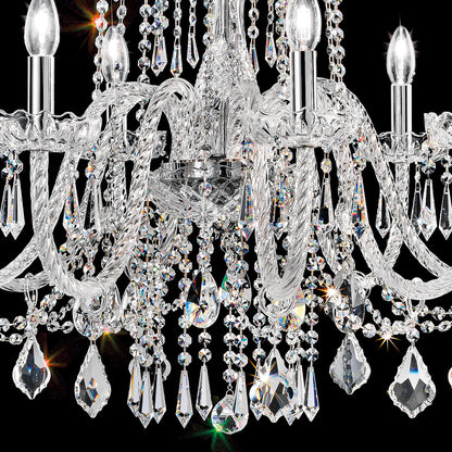 Blown Glass Chandelier With Crystal Drops