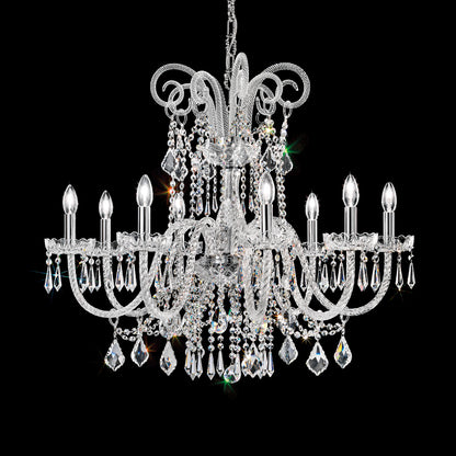 Blown Glass Chandelier With Crystal Drops