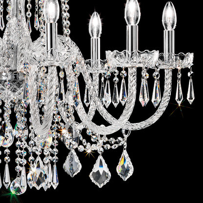 Blown Glass Chandelier With Crystal Drops