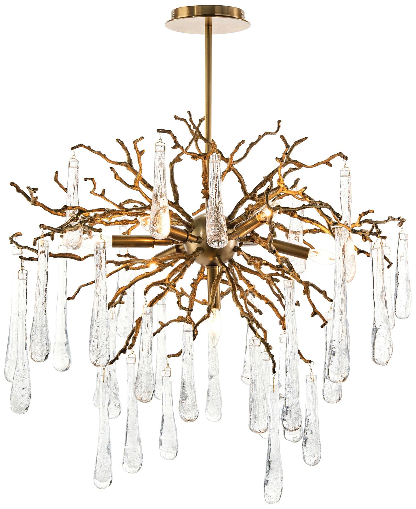 Brass and Glass Teardrop 32" Wide 7-Light Chandelier