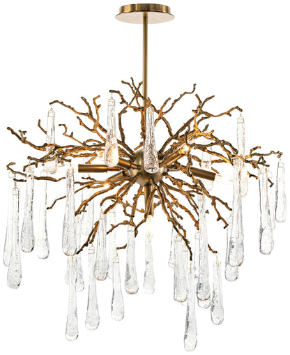 Brass and Glass Teardrop 32" Wide 7-Light Chandelier