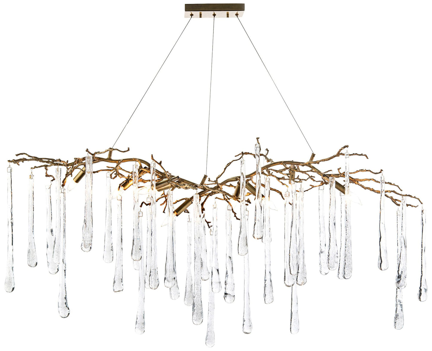 Brass and Glass Teardrop 60" Wide 9-Light Island Chandelier