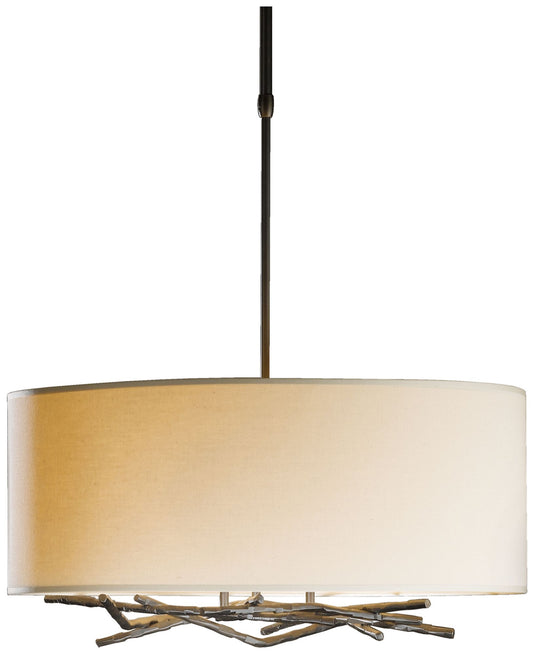 Brindille Drum Shade Pendant - Smoke Finish - Flax Shade - Standard Height