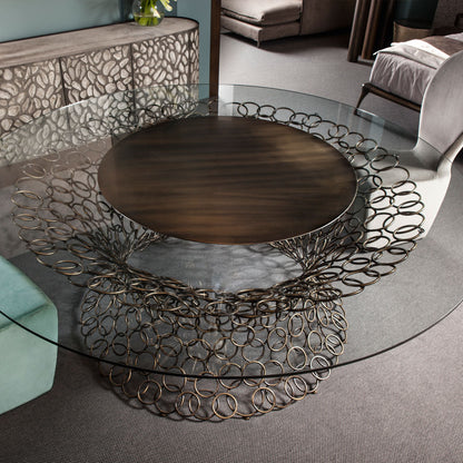 Bronze Rings Round Glass Dining Table