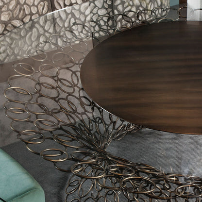 Bronze Rings Round Glass Dining Table