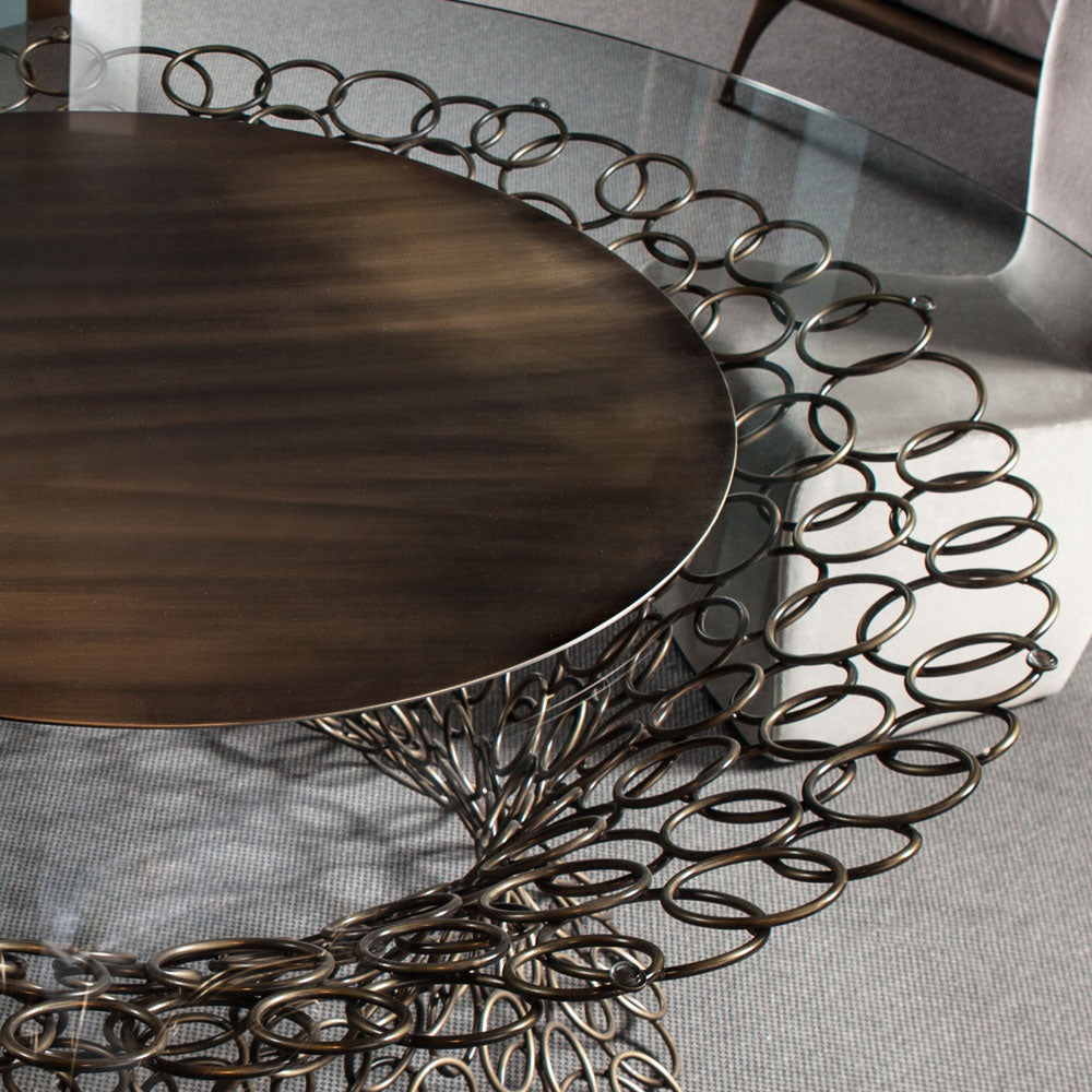 Bronze Rings Round Glass Dining Table