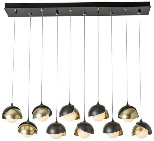 Brooklyn 10-Light Double Shade Pendant - Black - Brass - Opal - Standard