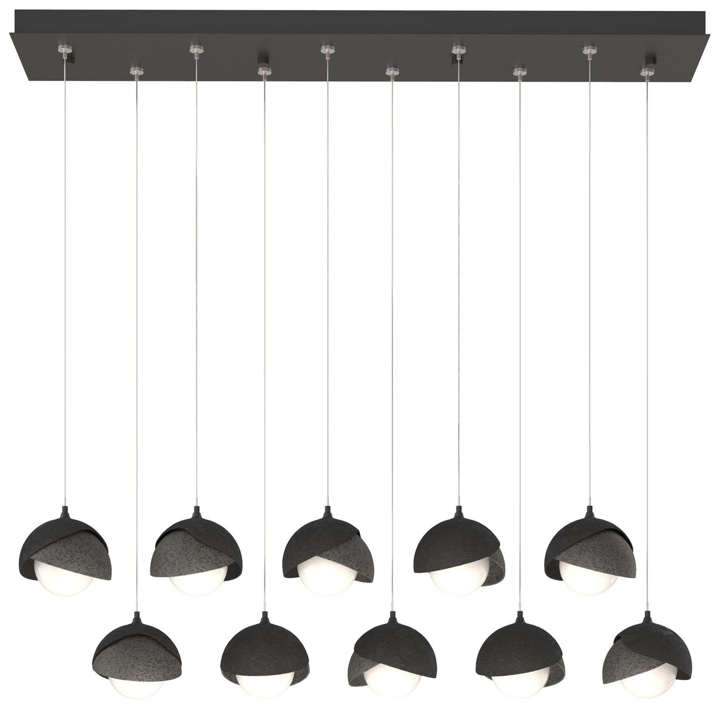 Brooklyn 10-Light Double Shade Rectangular Pendant - Black - Iron - Opal