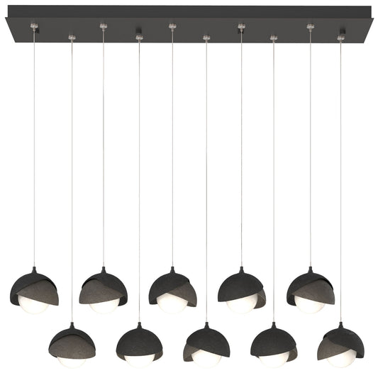 Brooklyn 10-Light Double Shade Rectangular Pendant - Black - Smoke - Opal