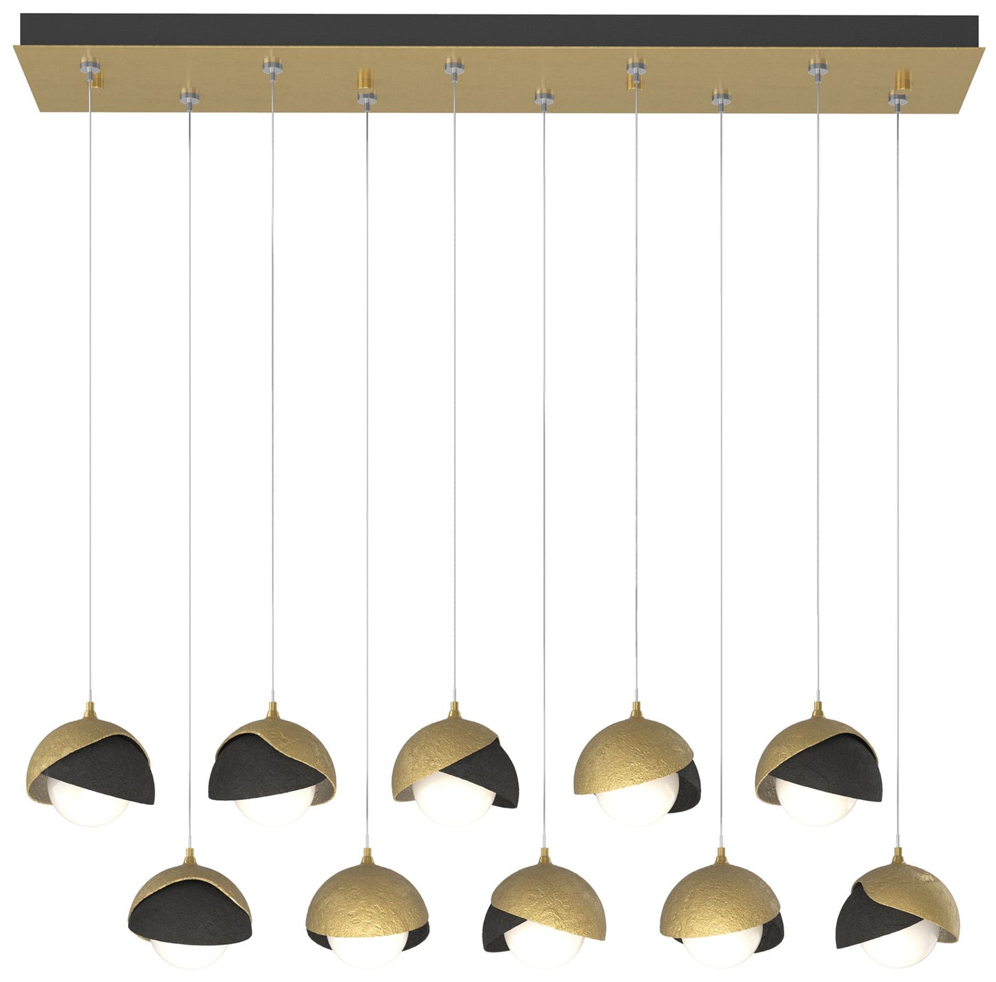 Brooklyn 10-Light Double Shade Rectangular Pendant - Brass - Black - Opal