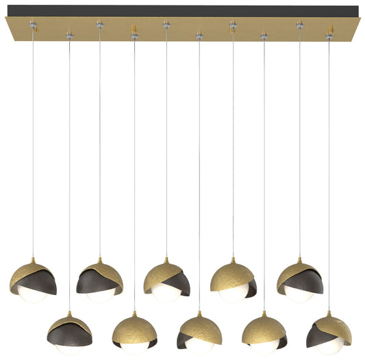 Brooklyn 10-Light Double Shade Rectangular Pendant - Brass - Bronze - Opal