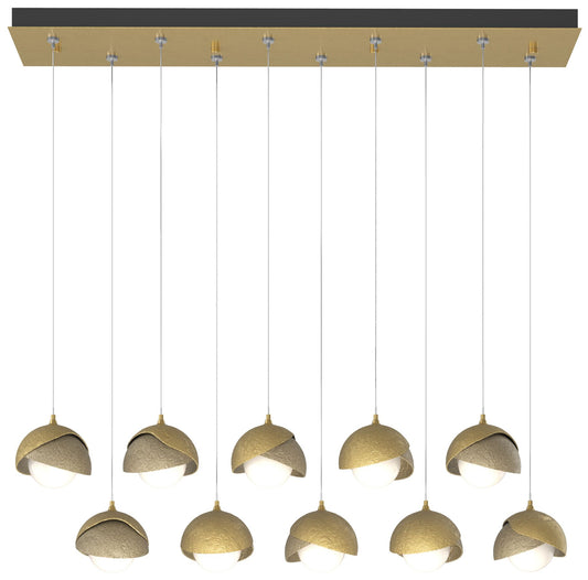 Brooklyn 10-Light Double Shade Rectangular Pendant - Brass - Gold - Opal