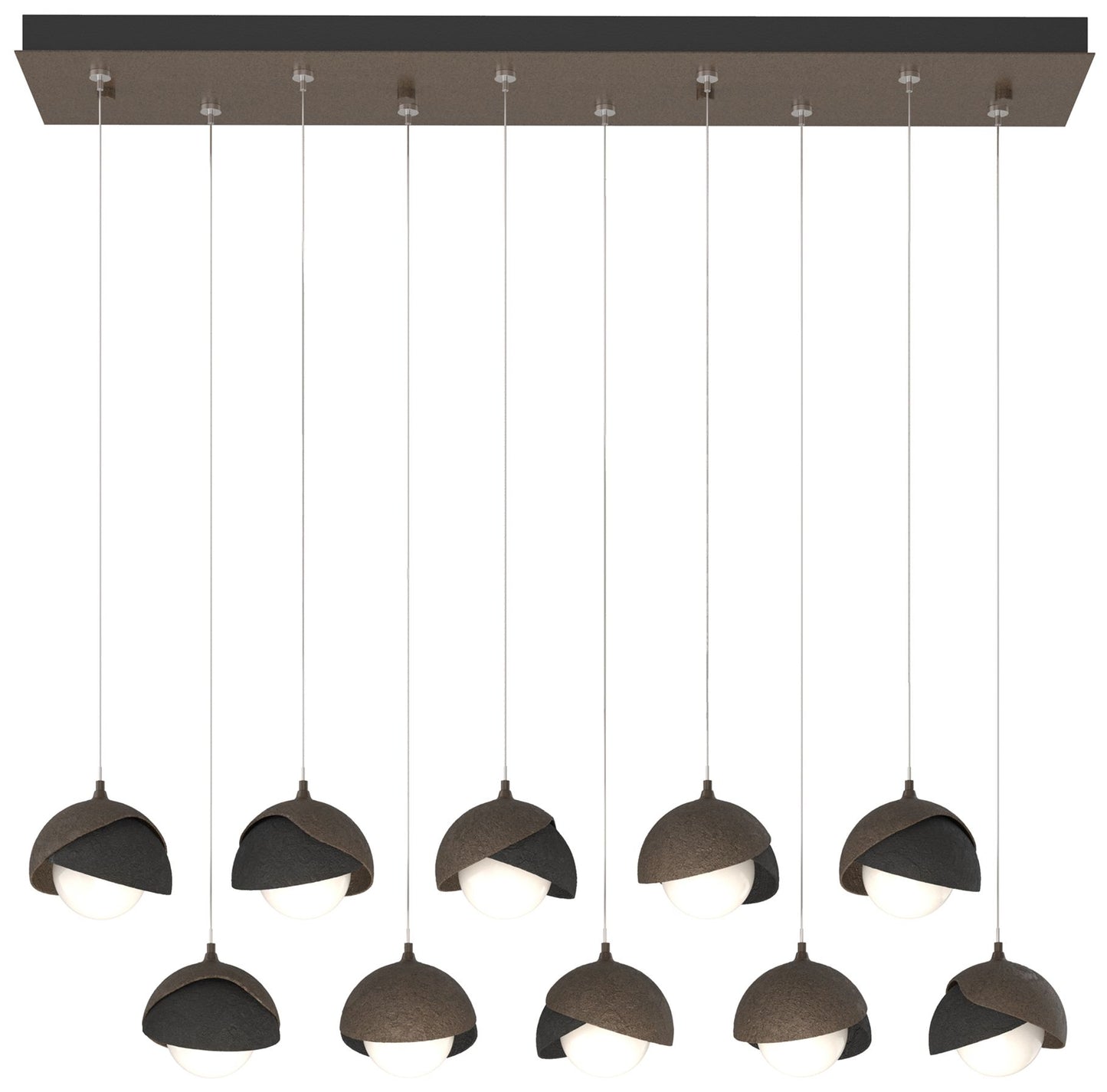 Brooklyn 10-Light Double Shade Rectangular Pendant - Bronze - Black - Opal