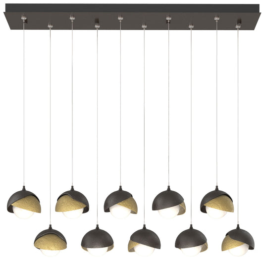 Brooklyn 10-Light Double Shade Rectangular Pendant - Bronze - Brass - Opal