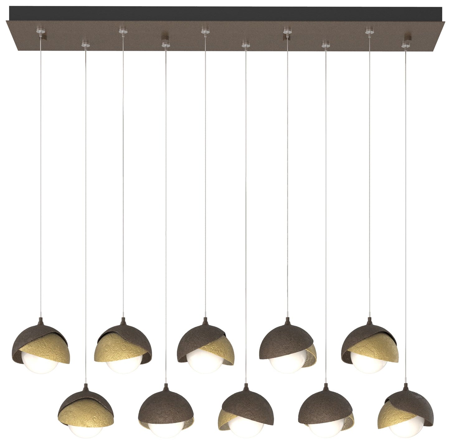 Brooklyn 10-Light Double Shade Rectangular Pendant - Bronze - Brass - Opal